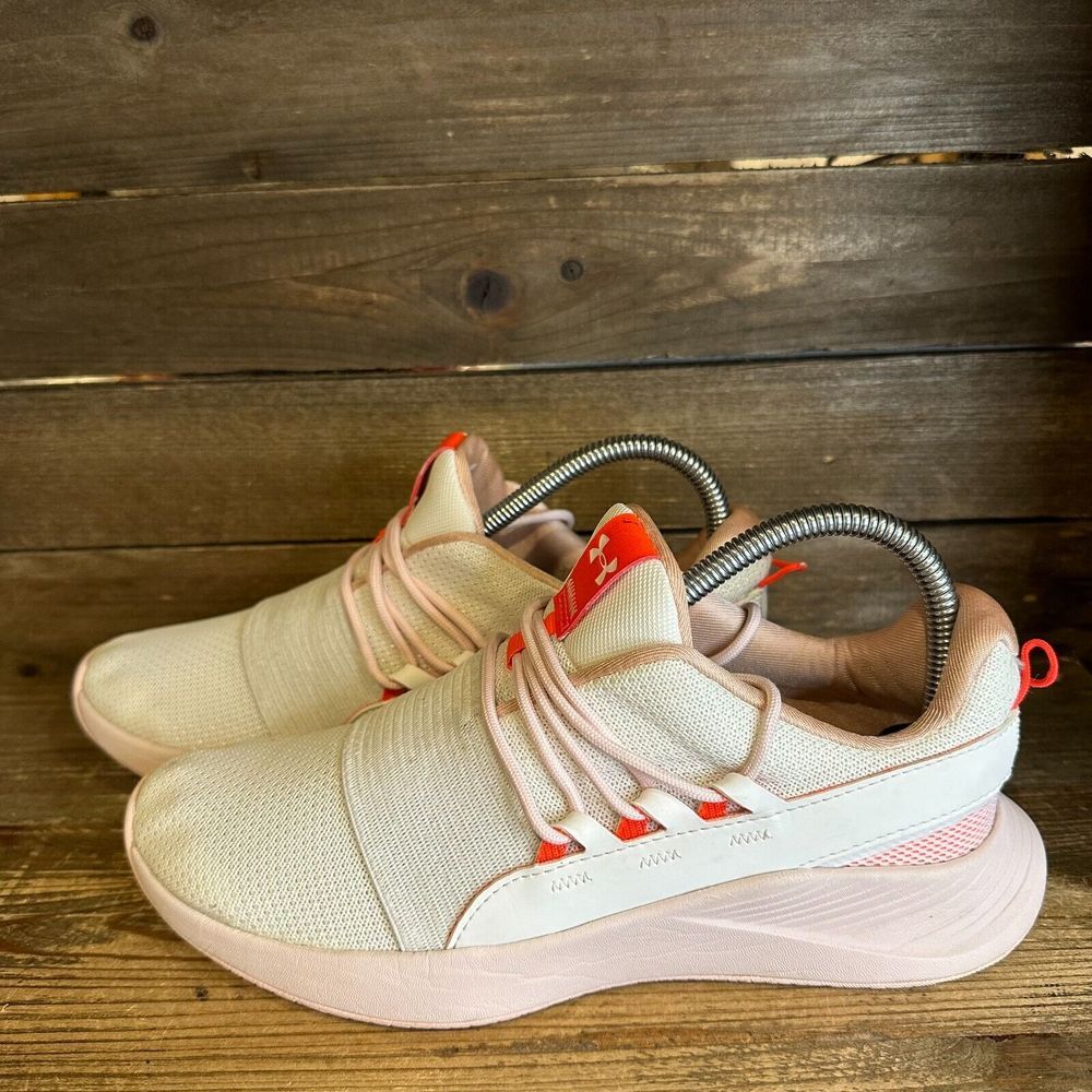 Womens Under Armour Charged Breathe Ivory Athletic Running Sneakers Size 8 M GUC - Picture 2 of 6